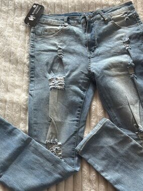 Men's Light Blue Skinny Ripped Jeans